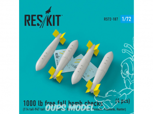 ResKit kit RS72-0187 1000 lb retarded bomb checks (114 tail-947 tail fuze) (4 pcs) 1/72