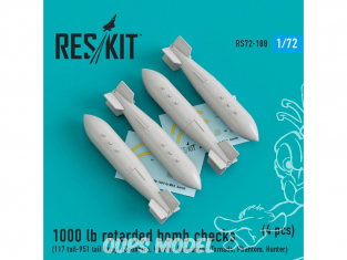 ResKit kit RS72-0188 1000 lb retarded bomb checks (117 tail-951 tail fuze) (4 pcs) 1/72