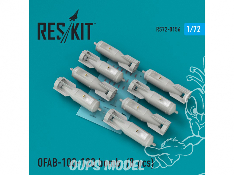 ResKit kit RS72-0156 OFAB-100-120 Bombe 8 pcs pour Su-7 Su-17 Su-24 Su-25 Su-27 Su-30 Su-34 MiG-21 MiG-27 Yak-38 Jak-130 1/72