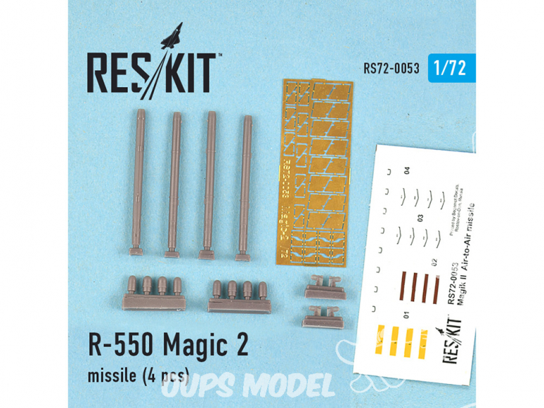 ResKit kit RS72-0053 R-550 Magic-2 missile (4 pcs) pour Mirage f.1, Mirage 2000, Mirage III, Rafale, Super Etendard 1/72