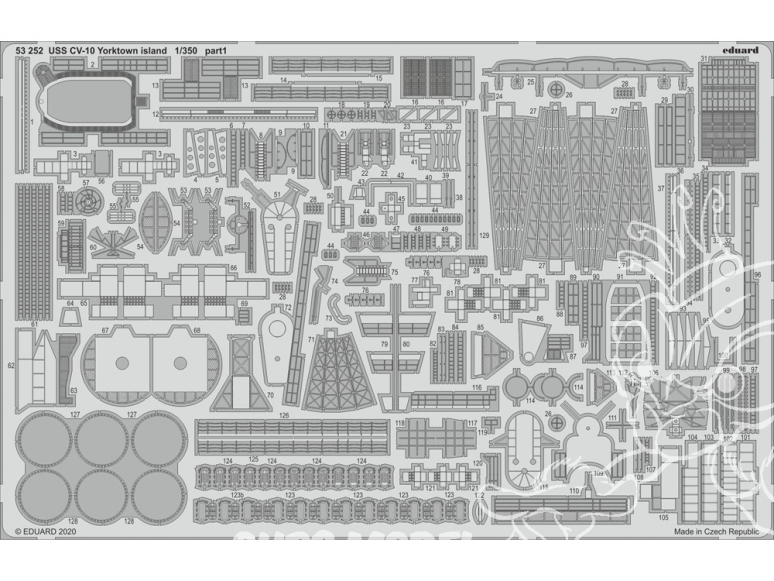Eduard photodecoupe bateau 53252 USS CV-10 Yorktown Island Trumpeter 1/350