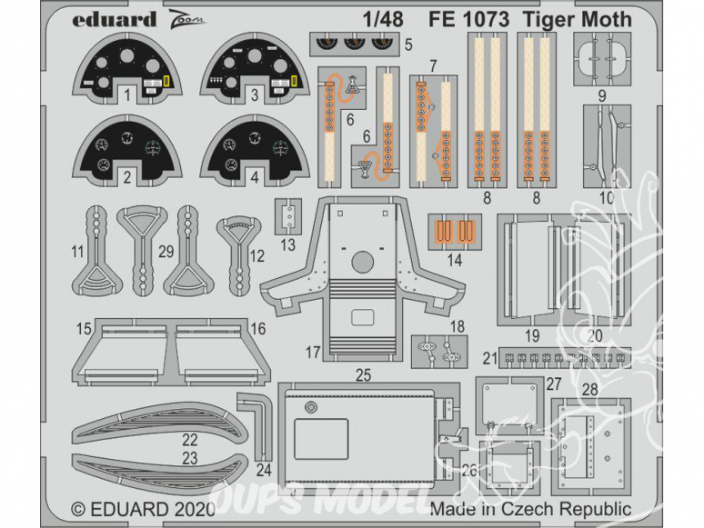 EDUARD photodecoupe avion FE1073 Zoom amélioration Tiger Moth Airfix 1/48