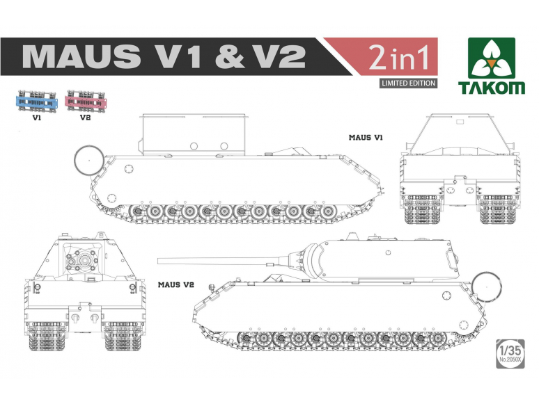 Takom maquette militaire 2050X Maus V1 & V2 2 en 1 Edition Limitée 1/35