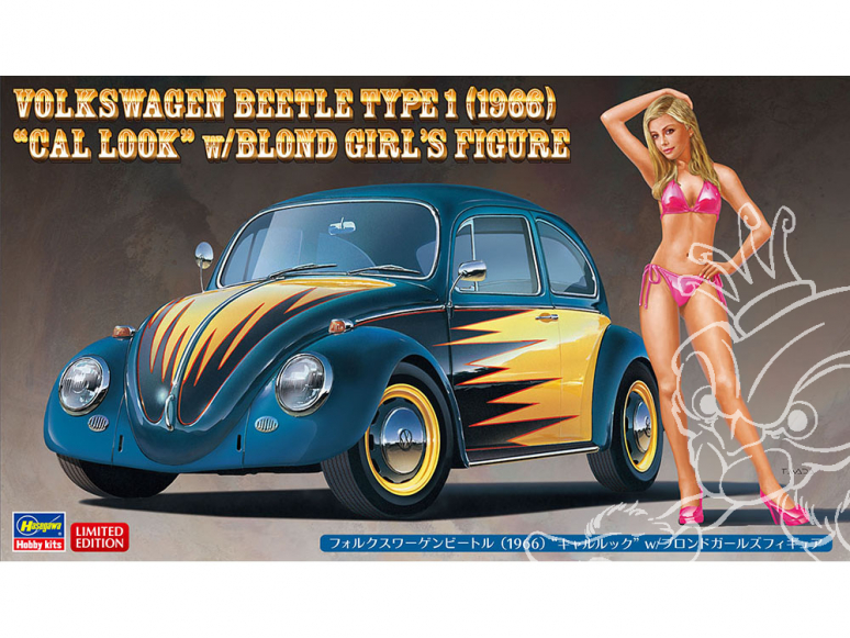 Hasegawa maquette voiture 52245 Volkswagen Beetle (1966) «Cal Look» avec figurine de fille Blonde 1/24