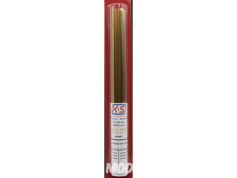 K&S3407 Bandes de laiton .016 / .025 / .032 / .064 Épais: 1/4, 1/2, 3/4 16piéce