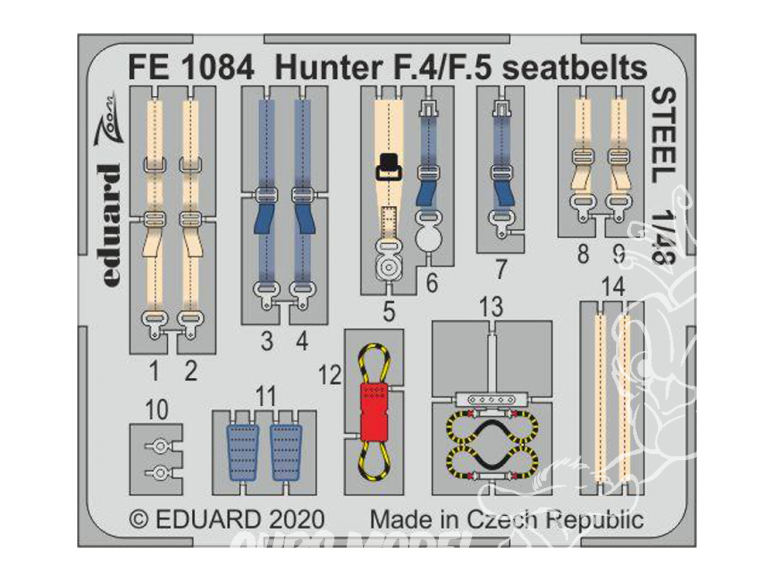 EDUARD photodecoupe avion FE1084 Harnais métal Hunter F.4 / F.5 Airfix 1/48