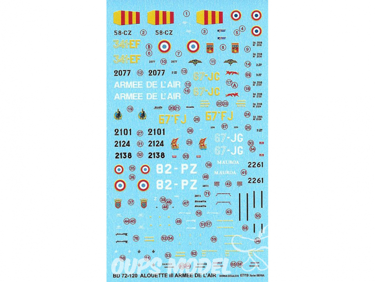 Decalques Berna decals BD72-120 Sud Aviation Alouette III SA 319 B Armée de l'Air 1/72