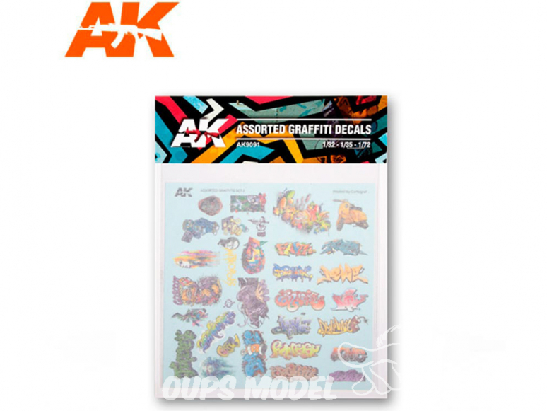 AK interactive ak9091 Assortiment de décalques Graffiti 1/32 - 1/35 - 1/72