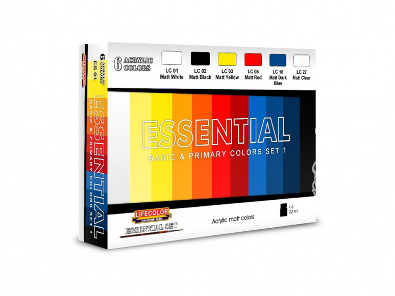 Lifecolor set de peintures ES01 couleurs basique et primaires set 1 6pots de 22ml