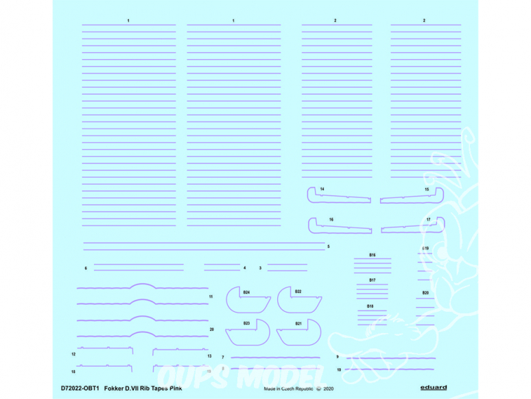 Eduard Decalques avion D72022 Fokker D.VII rib tapes pink 1/72