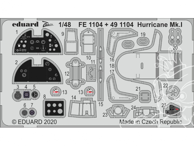 EDUARD photodecoupe avion FE1104 Zoom amélioration Hurricane Mk.I Airfix 1/48