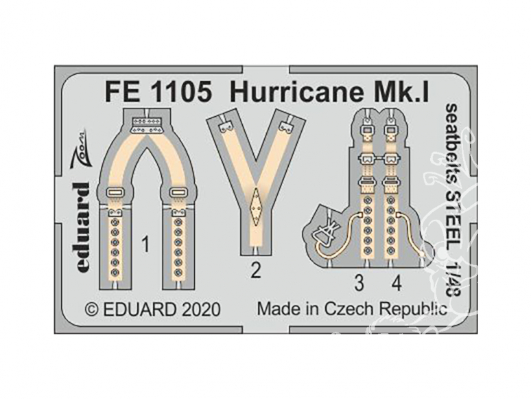 EDUARD photodecoupe avion FE1105 Harnais métal Hurricane Mk.I Airfix 1/48