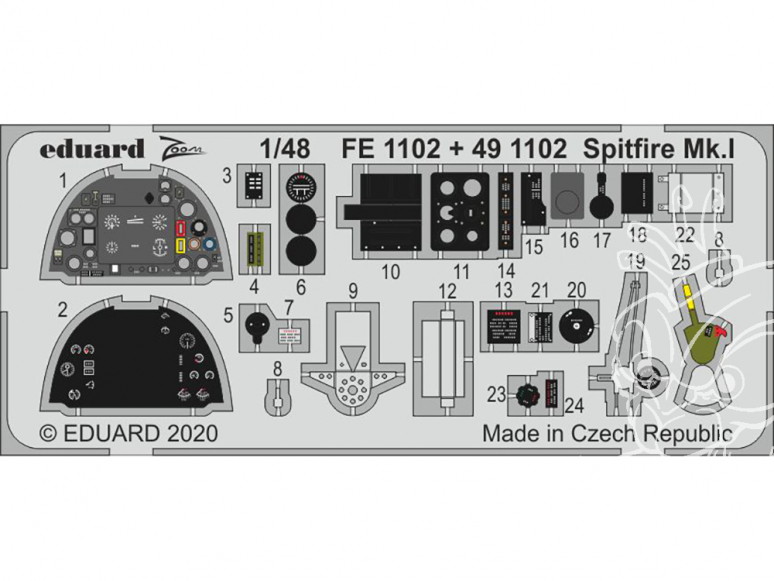 EDUARD photodecoupe avion FE1102 Zoom amélioration Spitfire Mk.I Airfix 1/48