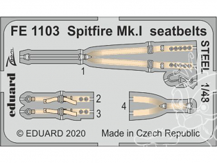 EDUARD photodecoupe avion FE1103 Harnais métal Spitfire Mk.I Airfix 1/48