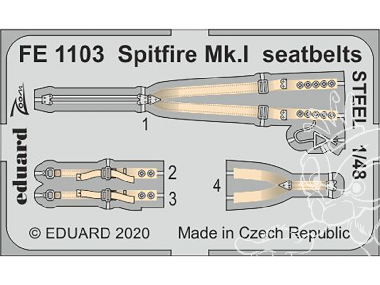 EDUARD photodecoupe avion FE1103 Harnais métal Spitfire Mk.I Airfix 1/48