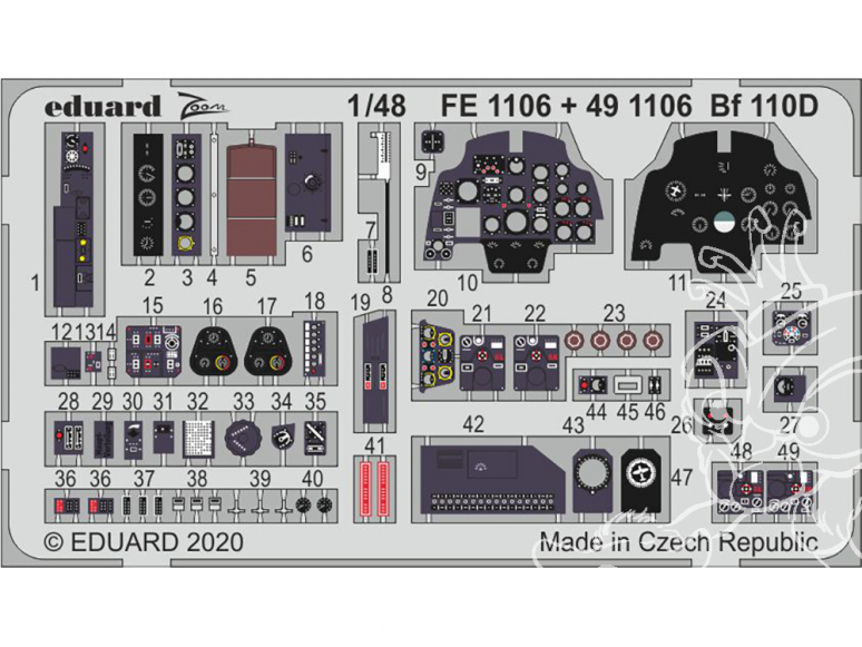 EDUARD photodecoupe avion FE1106 Zoom intérieur Messerschmitt Bf 110D Dragon 1/48