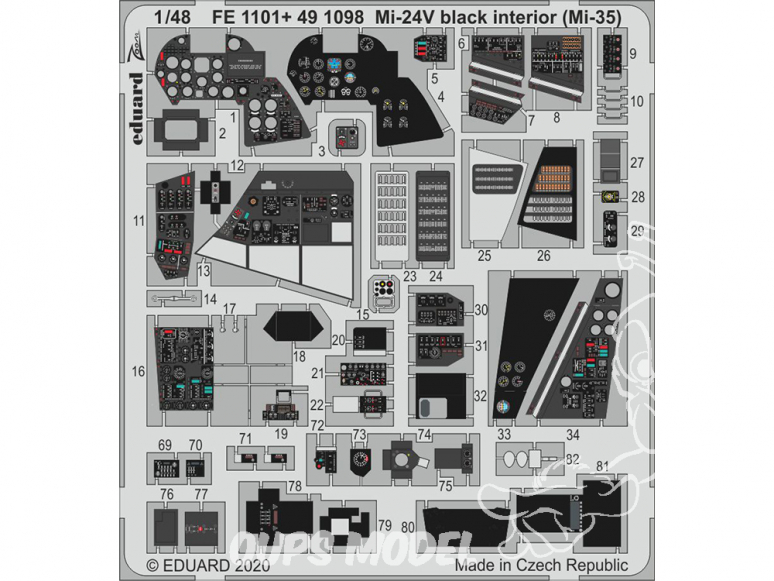 EDUARD photodecoupe hélicoptère 491098 Intérieur noir Mi-24 (Mi-35) Zvezda 1/48