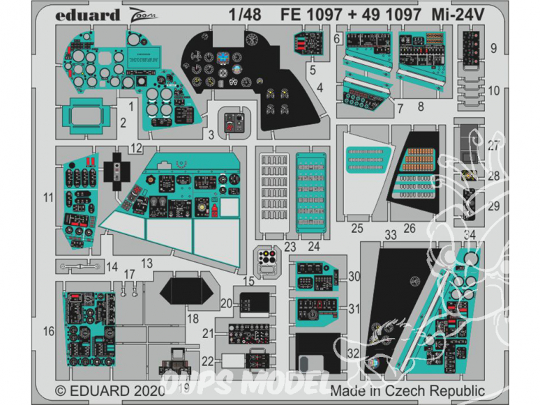 EDUARD photodecoupe hélicoptère FE1097 Zoom intérieur Mi-24 Zvezda 1/48