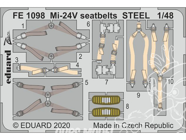 EDUARD photodecoupe hélicoptère FE1098 Harnais métal Mi-24 Zvezda 1/48