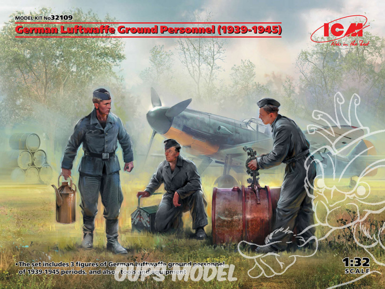 Icm maquette avion 32109 Personnel au sol de la Luftwaffe allemande 1939-1945 WWII 3 personnages 100% nouveaux moules 1/32