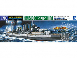 Aoshima maquette bateau 52693 HMS Dorsetshire Croiseur Britannique lourd Water Line Series 1/700