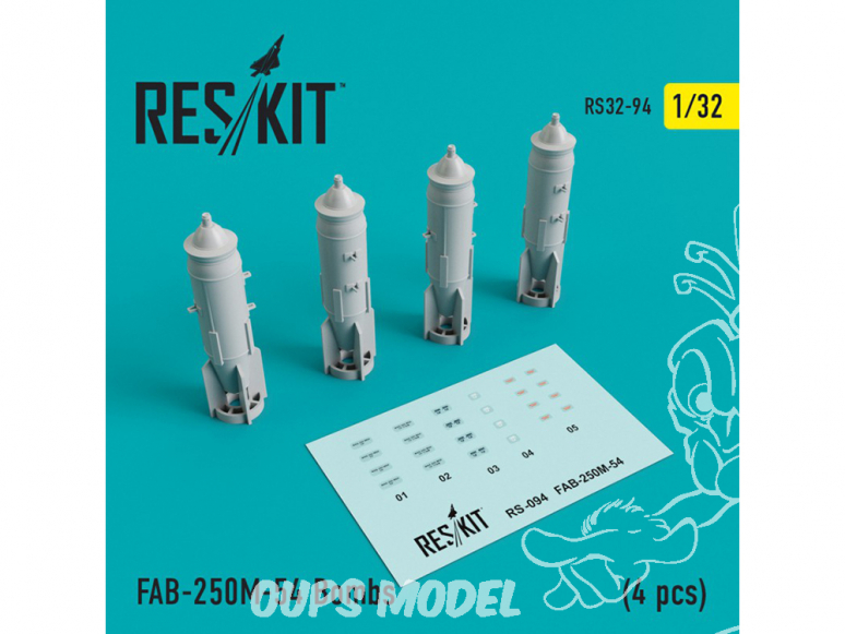 ResKit kit d'amelioration Avion RS32-0094 FAB-250М-54 Bombes (4 pièces) 1/32