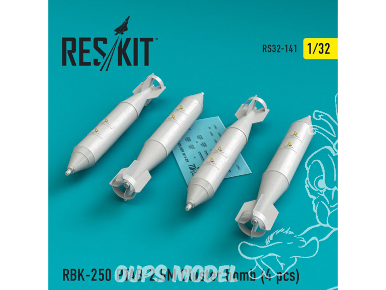 ResKit kit d'amelioration Avion RS32-0141 RBK-250 PTAB-2,5M Cluster Bombes (4 pièces) 1/32