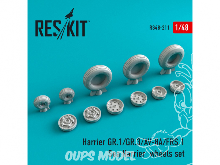 ResKit kit d'amelioration avion RS48-0211 Ensemble de roues pour Harrier GR.1/GR.3/AV-8A/FRS.1/Sea Harrier 1/48