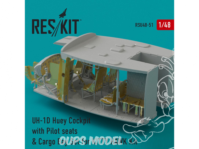 ResKit kit RSU48-0051 Cockpit UH-1D Huey avec sièges pilotes et compartiment de chargement kit KITTY HAWK 1/48
