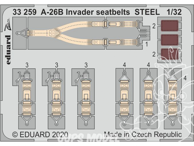 Eduard photodécoupe avion 33259 Harnais métal A-26B Invader Hobby Boss 1/32
