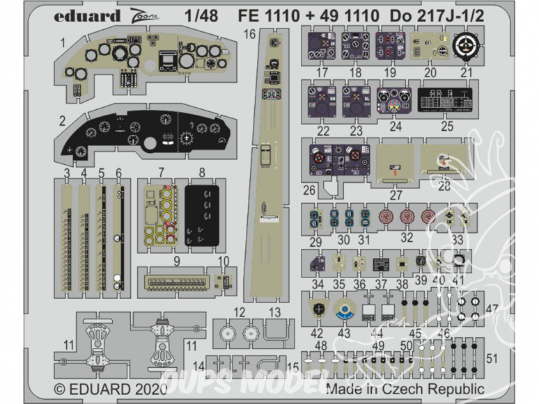EDUARD photodecoupe avion 491110 Amélioration Dornier Do 217J-1/2 Icm 1/48