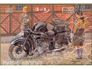 IBG maquette militaire 35001 BMW R12 avec SIDECAR VERSION CIVILE (3 en 1) 1938 1/35