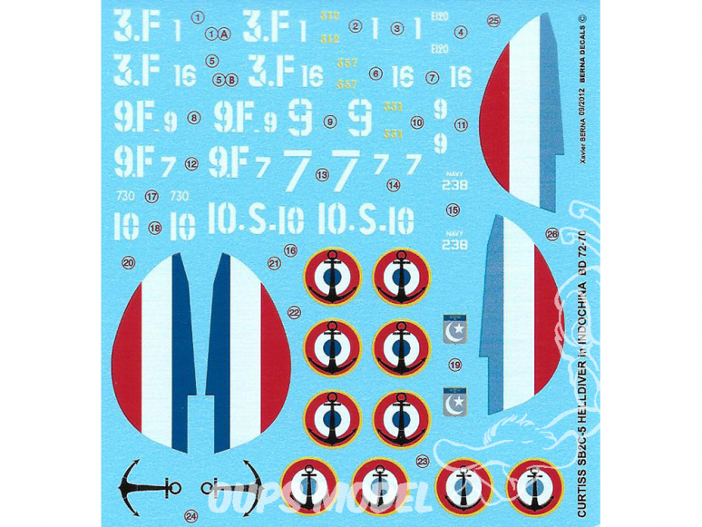 Decalques Berna decals BD72-70 Curtiss SB2C-5 Helldiver en Indochine 1/72