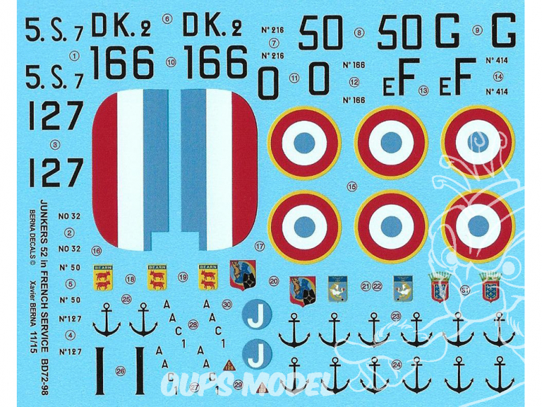 Decalques Berna decals BD72-98 Junkers 52 in French service 1/72