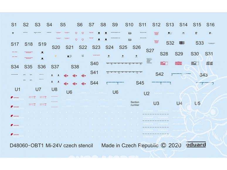 Eduard Decalques hélicoptère D48060 Marquages Tchèques Mi-24V 1/48
