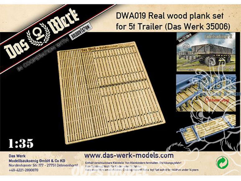 DAS WERK maquette militaire DWA019 Ensemble de planches en bois véritable pour 5t Einheitsanhänger 1/35