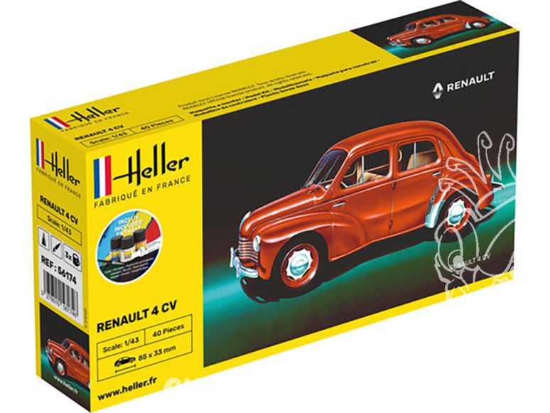 HELLER maquette voiture 56174 nouvelle boite Renault 4CV inclus peintures principale colle et pinceau 1/43