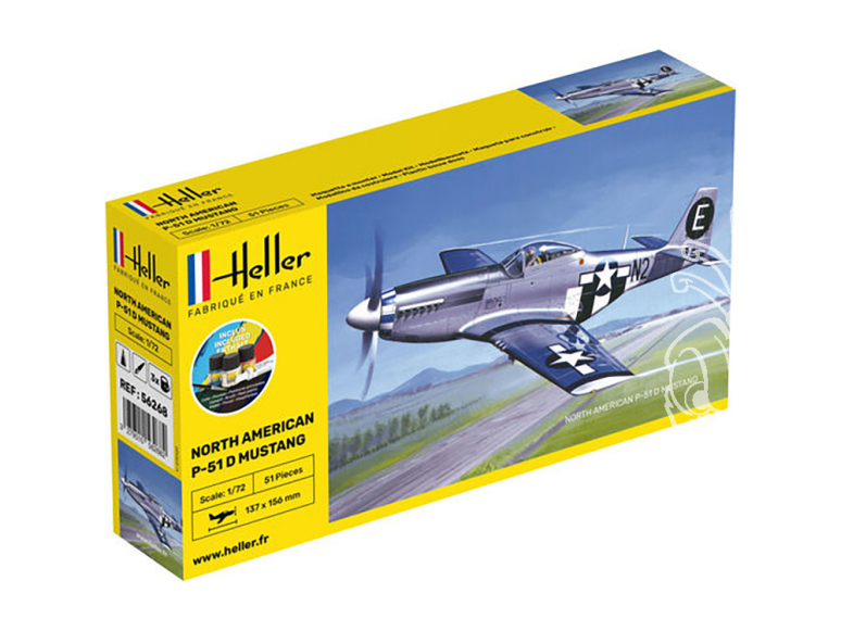 HELLER maquette avion 56268 Starter Kit P-51 Mustang inclus peintures principale colle et pinceau 1/72