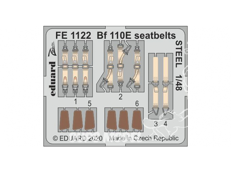 EDUARD photodecoupe avion FE1122 Harnais métal Messerschmitt Bf 110E Dragon 1/48