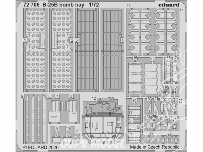 Eduard photodecoupe avion 72706 Baie de bombes B-25B Airfix 1/72