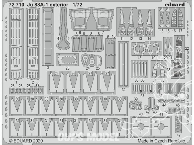 Eduard photodecoupe avion 72710 Extérieur Junkers Ju 88A-1 Revell 1/72