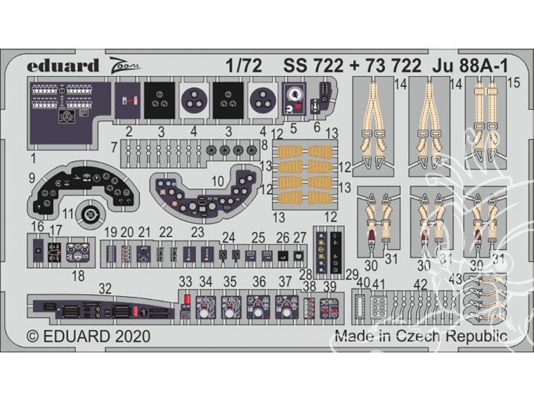 Eduard photodecoupe avion 73722 Intérieur Junkers Ju 88A-1 Revell 1/72