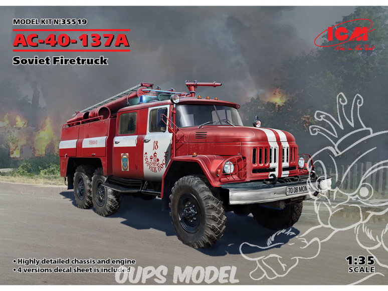 Icm maquette militaire 35519 AC-40-137A, camion de pompier soviétique (100% nouveaux moules) 1/35
