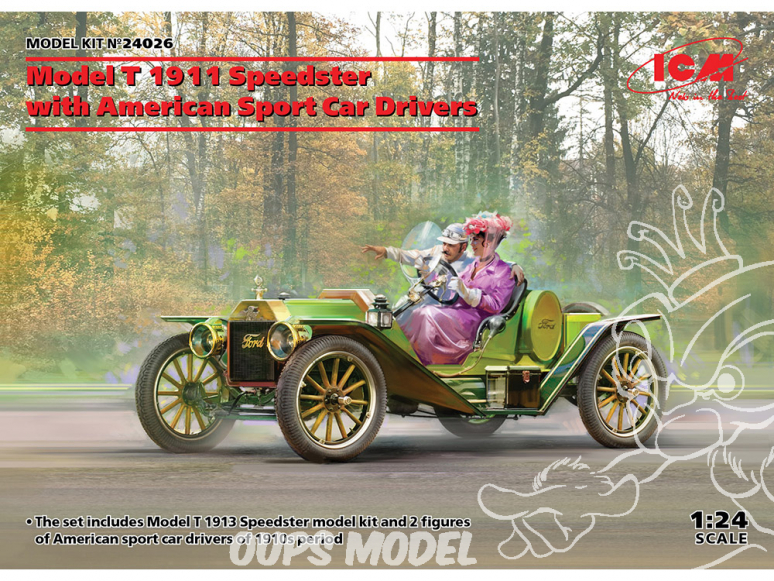 Icm maquette voiture 24026 Modèle T 1913 Speedster avec pilotes de voitures de sport américaines 1/24