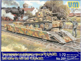 UM Unimodels maquettes militaire 259 WAGON ALLEMAND DE TRANSPORT DE CHAR avec CHAR MOYEN Pz 38(t) 1/72