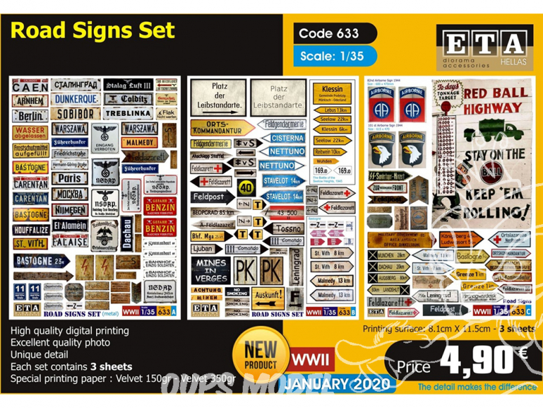ETA diorama 633 ensemble de panneaux routiers WWII 1/35