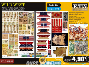 ETA diorama 444 Ouest sauvage affiches wanted, drapeaux, peintures sioux, couvertures 1/72