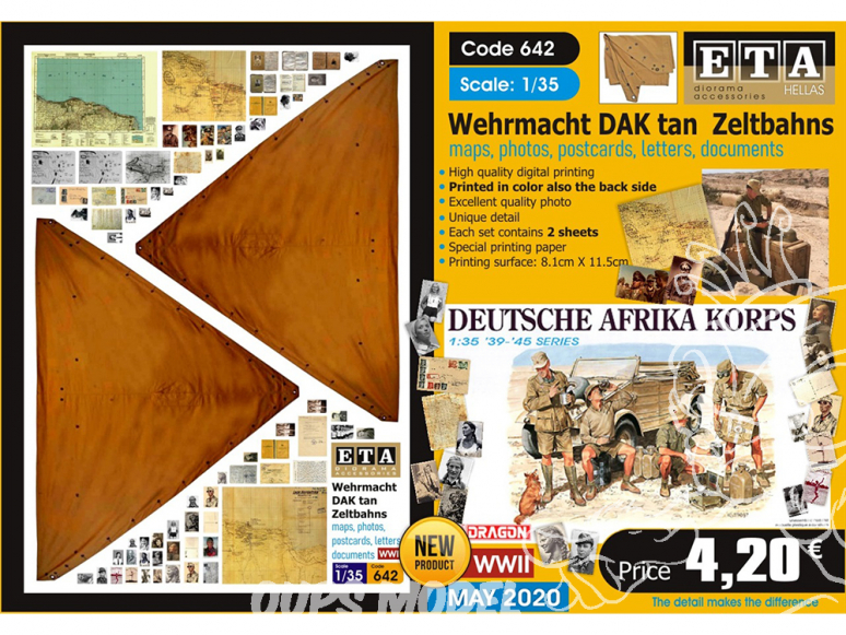 ETA diorama 642 Wehrmacht DAK toile de tente , cartes, photos, lettres et documents 1/35