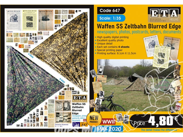 ETA diorama 647 Waffen SS toile de tente , cartes, photos, lettres et documents 1/35