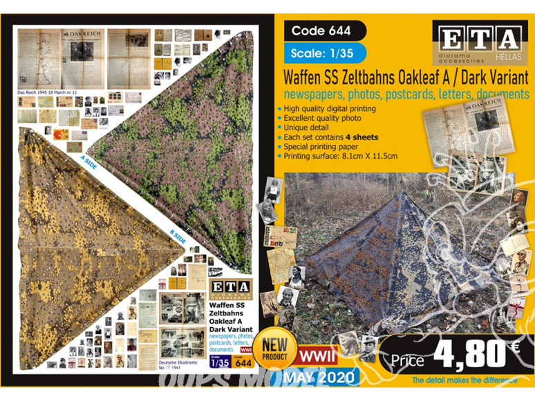 ETA diorama 644 Waffen SS toile de tente , cartes, photos, lettres et documents 1/35